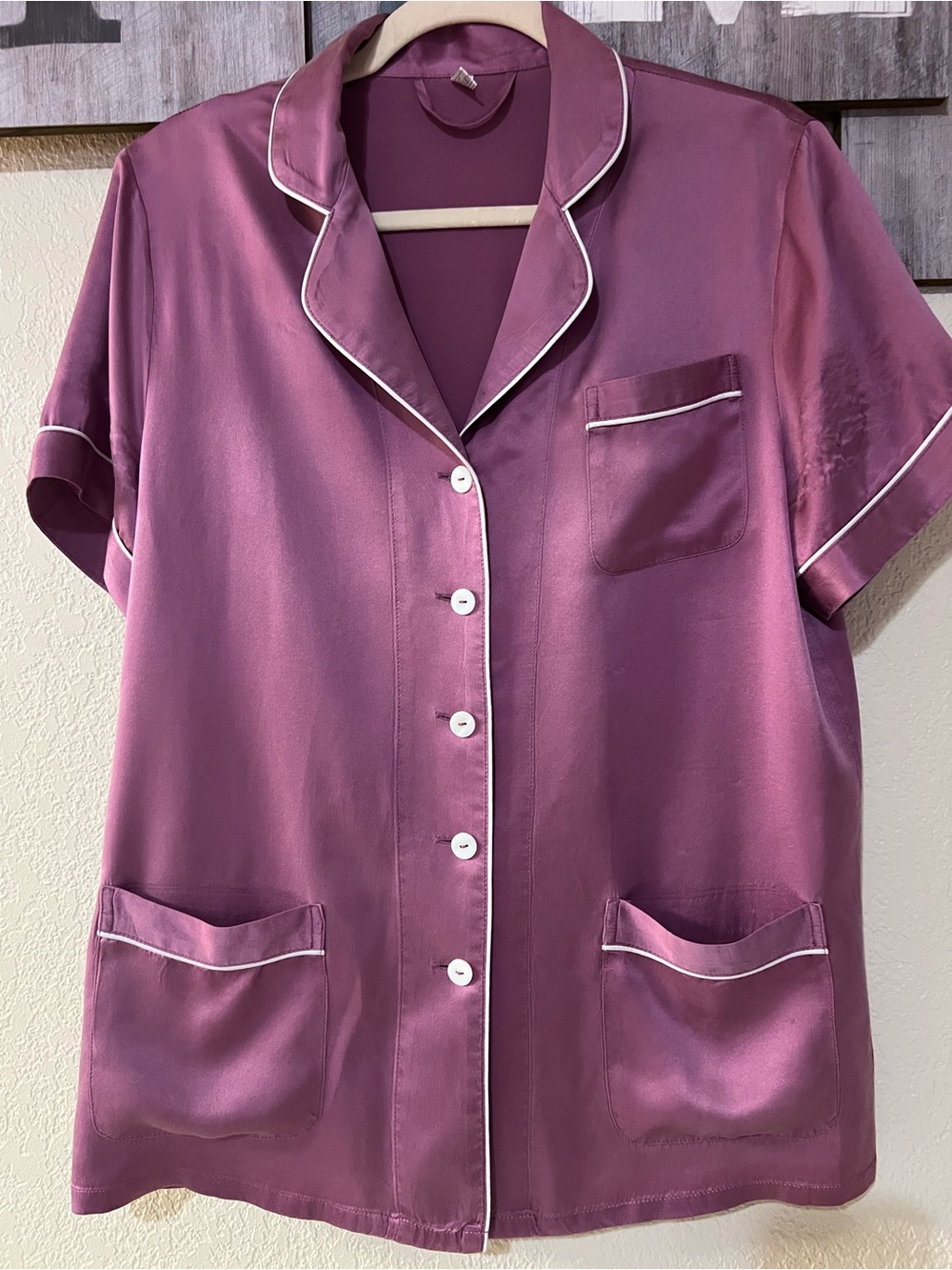 Lilysilk Women's Silk Purple Short Sleeve
Collared Pajama Top, size M